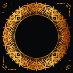 Luxury golden circle frame transparent with vintage mandala gold circular pattern