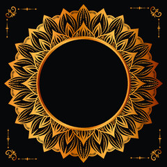Luxury golden circle frame transparent with vintage mandala gold circular pattern