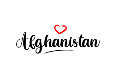 Afghanistan country name with red love heart and black text