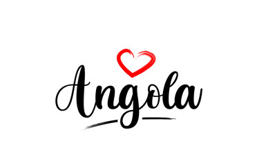 Angola country name with red love heart and black text
