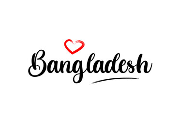 Bangladesh country name with red love heart and black text