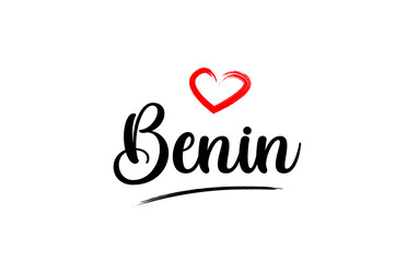 Benin country name with red love heart and black text