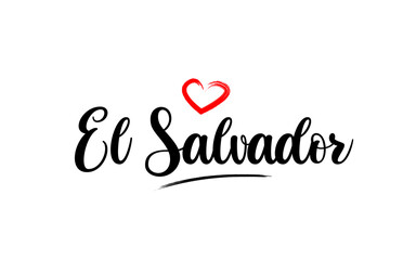 Obraz premium El Salvador country name with red love heart and black text