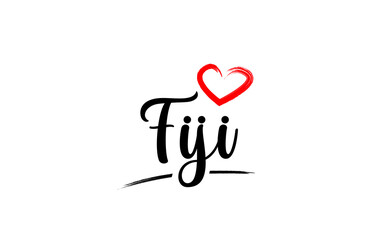 Fiji country name with red love heart and black text
