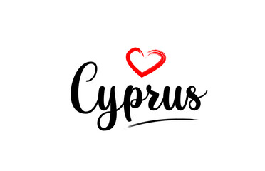 Cyprus country name with red love heart and black text