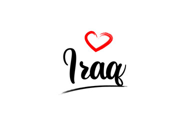 Iraq country name with red love heart and black text