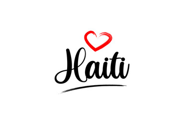 Haiti country name with red love heart and black text