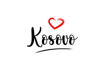 Kosovo country name with red love heart and black text