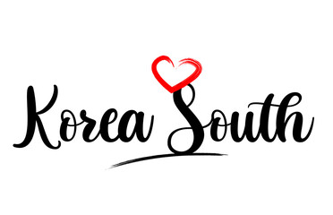 Korea South country name with red love heart and black text