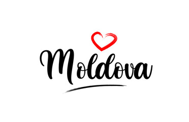 Moldova country name with red love heart and black text