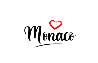 Monaco country name with red love heart and black text