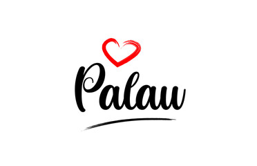 Palau country name with red love heart and black text