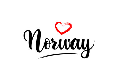 Norway country name with red love heart and black text