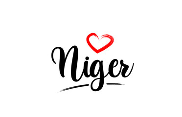 Niger country name with red love heart and black text