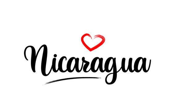 Nicaragua country name with red love heart and black text