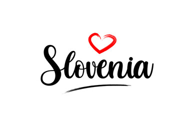 Slovenia country name with red love heart and black text