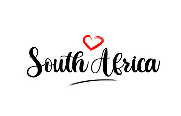 South Africa country name with red love heart and black text