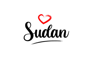 Sudan country name with red love heart and black text