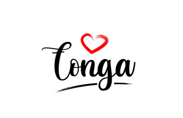 Tonga country name with red love heart and black text