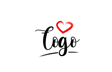 Togo country name with red love heart and black text