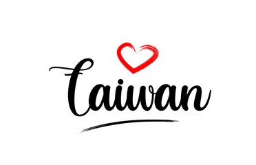 Taiwan country name with red love heart and black text