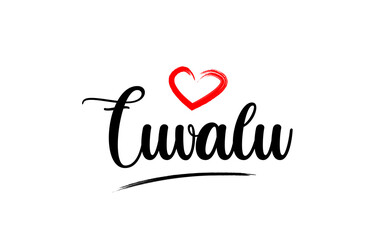 Tuvalu country name with red love heart and black text