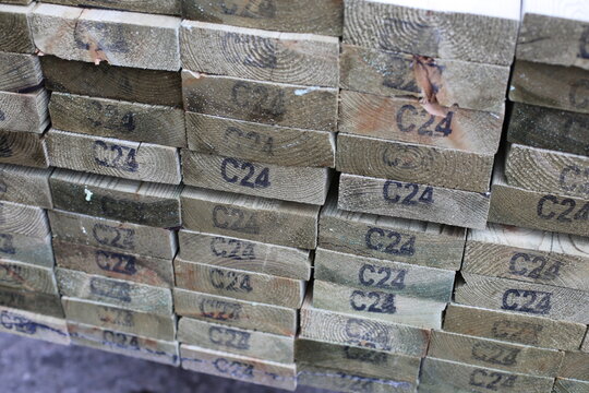 C24 wood stacked from timber yard