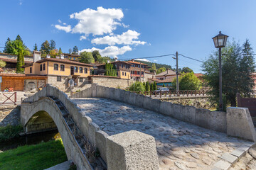 Ancient stone bridge with beautiful green grass