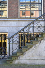 Amsterdam Herengracht Canal House Entrance Steps with Window Reflection, Netherlands