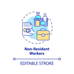 Non-resident workers concept icon. Relocation to find job. Pathway for migration abstract idea thin line illustration. Isolated outline drawing. Editable stroke. Arial, Myriad Pro-Bold fonts used