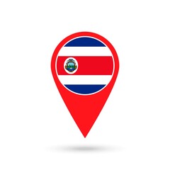 Map pointer with contry Costa Rica. Costa Rica flag. Vector illustration.