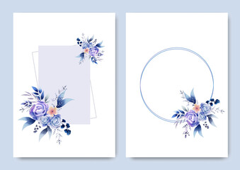 Watercolor blue botanical template vector design