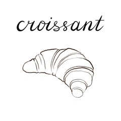 Traditional french croissant, isolated on white background. Drawing croissant on a white background. Raster illustration. line drawing, sketch