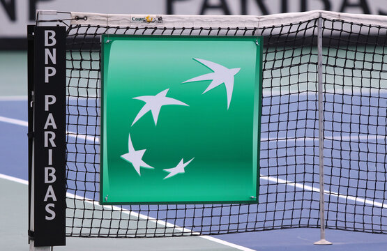 Details of tennis court during BNP Paribas FedCup game