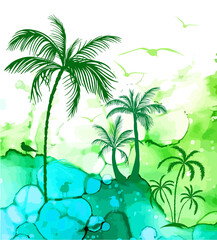 Fototapeta na wymiar landscape picturesque palm trees. Vector illustration