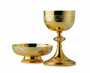 Gold Church bowl and chalice with CLIPPING path