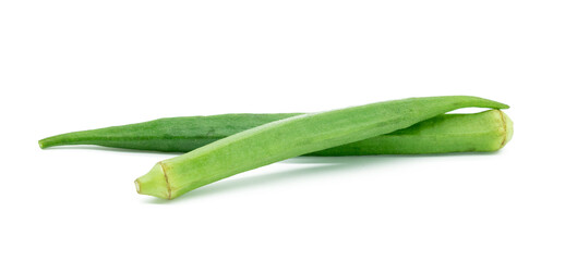 close-up, two Okra isolated on white background