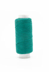 DarkCyan yarn on spool, yarn on tube, cotton, wool, linen thread, isolate on white background