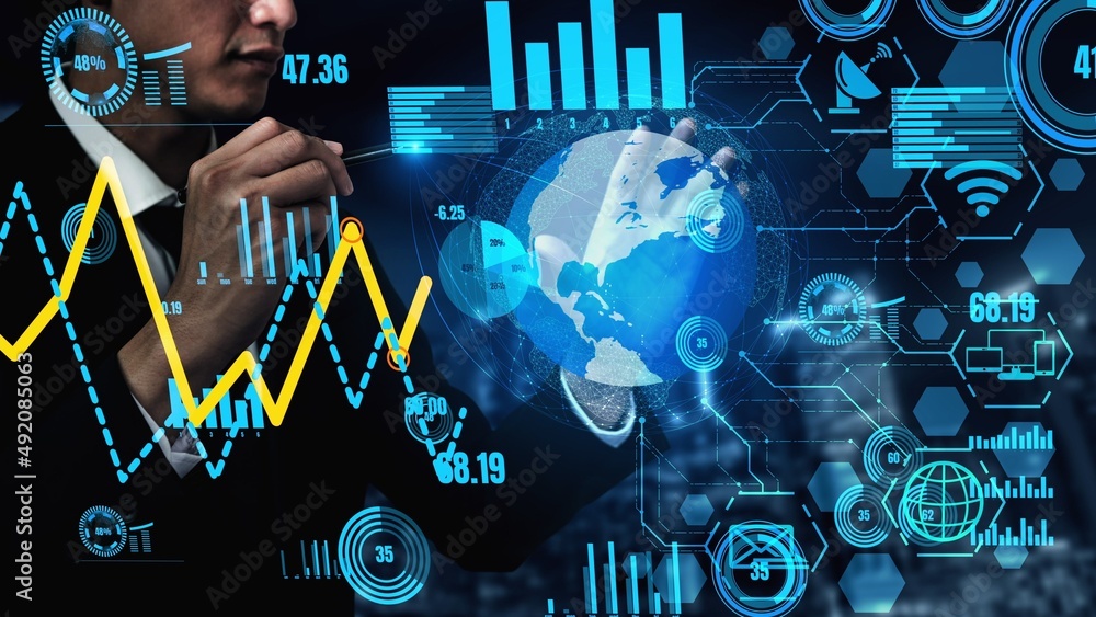 Aufkleber conceptual business dashboard for financial data analysis . 3d render computer graphic .