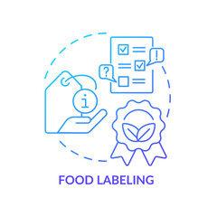 Food labeling blue gradient concept icon. Testing service abstract idea thin line illustration. Legal requirements for sale. Food standard. Isolated outline drawing. Myriad Pro-Bold font used - obrazy, fototapety, plakaty