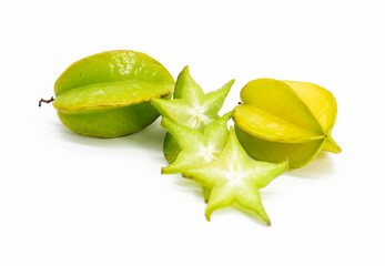 Star fruit or carambola slices on white background.