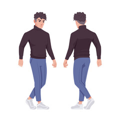Fototapeta premium Office handsome man walking, business casual look smart guy. Sporty chic office outfits young businessman. Vector flat style cartoon character set isolated on white background, front and rear view