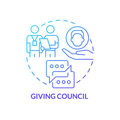 Giving council blue gradient concept icon. Coach support and corporate education. HR skills abstract idea thin line illustration. Isolated outline drawing. Myriad Pro-Bold font used