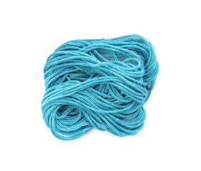 Light blue embroidery thread on white background