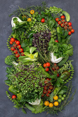 Group with green healthy vegetables