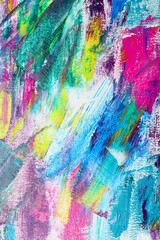 Fototapeta Strokes of colorful acrylic paints on canvas, closeup obraz