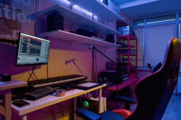 Interior of modern spacious musicial home studio