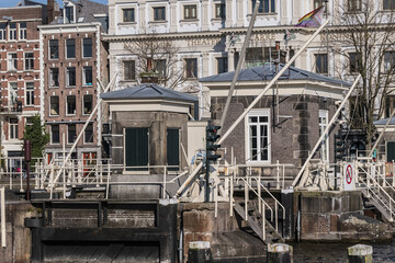 Amstel locks originally built in 1673, after canal belt had its fourth expansion. Amstel locks renovated in 19th century. Amsterdam, the Netherlands.