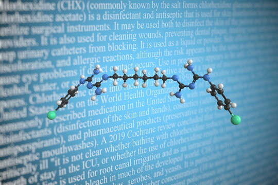 Chlorhexidine scientific molecular model, 3D rendering