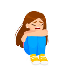 Sad girl alone, depressed girl looks lonely.Illustration of a sad child, helpless, bullying . refugee